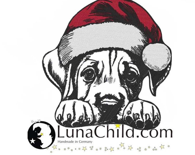Stickdatei Rhodesian Ridgeback Welpe mit Weihnachtsmütze Hund "Simon" realistisch kommerzielle Nutzung LunaChild