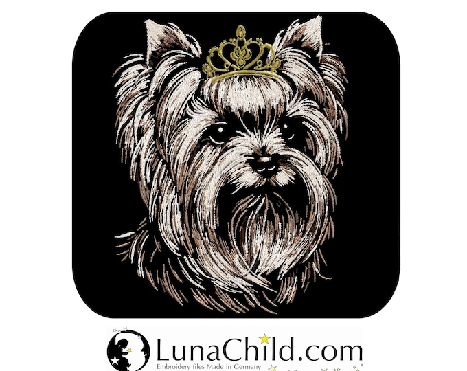 NEU AUFWENDIGE Stickdatei Yorkshire Terrier "Gulia " Hund in Naturfarben  realistisch für dunkle Stoffe kommerzielle Nutzung LunaChild