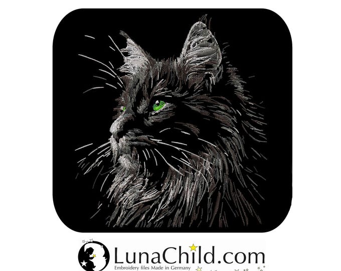 Stickdatei - AUFWENDIGE - Katze "Gretel" - für dunkle Stoffe -  LunaChild