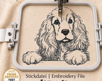 Embroidery File Cocker Spaniel “Johann” | Realistic Puppy Dog Portrait for Light Fabrics | 5 Sizes | LunaChild