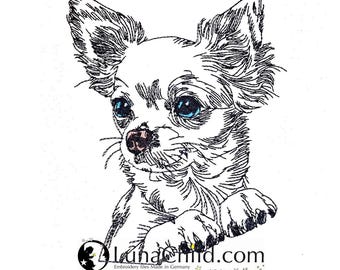 WENIGER STICHE - Stickdatei Chihuahua "Dolly " LIGHT - für Helle Stoffe -  Hund - LunaChild - 6 Größen