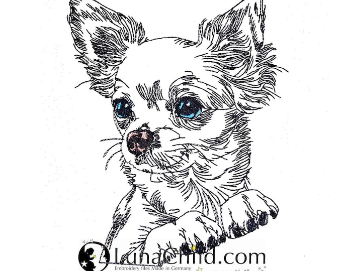 WENIGER STICHE - Stickdatei Chihuahua "Dolly " LIGHT - für Helle Stoffe -  Hund - LunaChild - 6 Größen