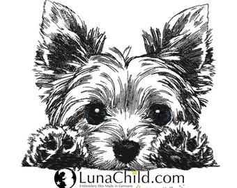 NEW Embroidery file Yorkshire Terrier "Lucy" dog peering realistic commercial use LunaChild