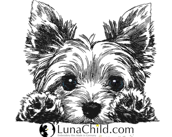 NEW Embroidery file Yorkshire Terrier "Lucy" dog peering realistic commercial use LunaChild