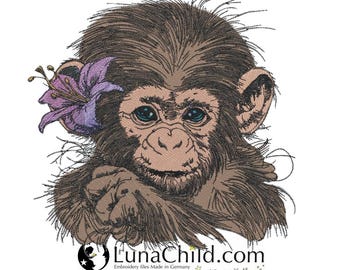 Stickdatei - Vollstick - Schimpanse "Melissa" - Für helle & dunkle Stoffe - 8 Größen - LunaChild