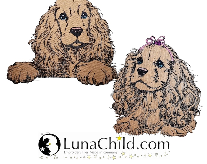 Full embroidery design for Cocker Spaniels "Gloria" & "Johann" – Dog Embroidery Design – 5 sizes – LunaChild