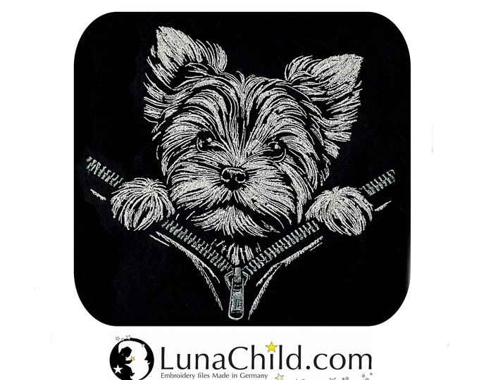 Embroidery file Yorkshire Terrier "Austin" dog realistic for dark fabrics commercial use LunaChild