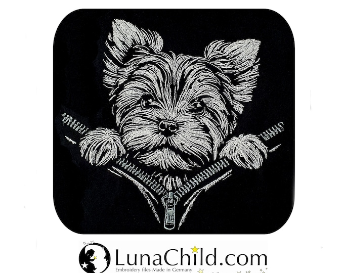 Embroidery file Yorkshire Terrier "Austin" dog realistic for dark fabrics commercial use LunaChild