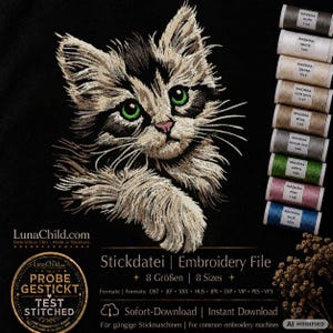 Realistic Cat Embroidery File “Meggan” | Cat Portrait for Black Fabrics Only | 8 Sizes