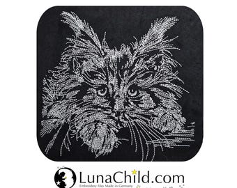 WENIGER STICHE - Stickdatei Maine Coon Katze  "Nox" LIGHT - für dunkle Stoffe - LunaChild - 6 Größen