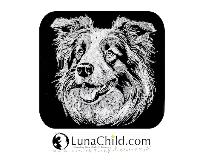 Embroidery file Border Collie "Gryffin" dog realistic for dark fabrics commercial use LunaChild