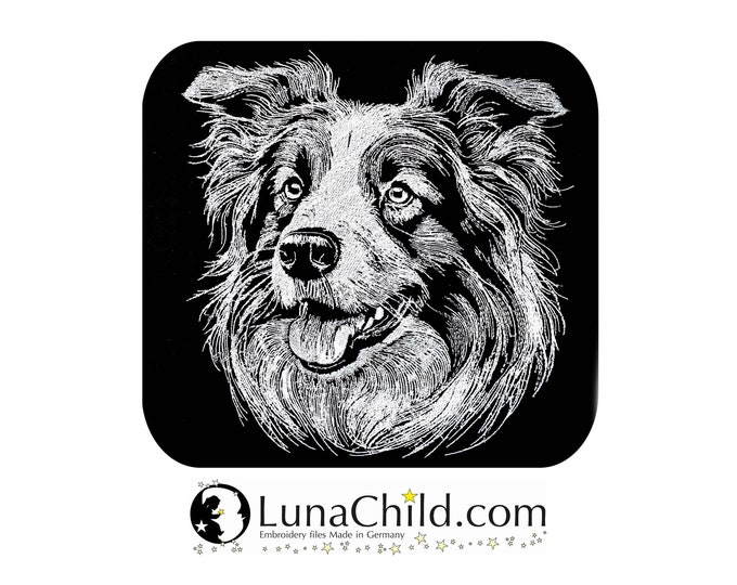 Embroidery file Border Collie "Gryffin" dog realistic for dark fabrics commercial use LunaChild