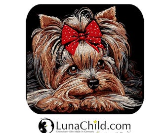Stickdatei - AUFWENDIG - Yorkshire Terrier "Birdie" - für dunkle Stoffe - Hund - LunaChild