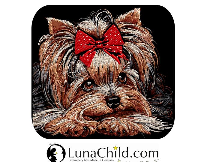 Stickdatei - AUFWENDIG - Yorkshire Terrier "Birdie" - für dunkle Stoffe - Hund - LunaChild