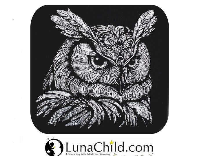 Embroidery file owl "Gaddy" realistic commercial use LunaChild