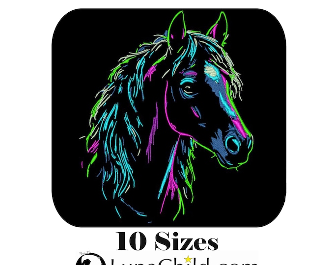 Stickdatei Pferd "Lumina" – Aufwendig & detailreich – Für dunkle Stoffe – 10 Größen – embroidery file horse - LunaChild Stickmuster