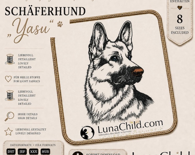 Belgian Malinois Embroidery Design – Malinois Dog Embroidery File – 8 Sizes – LunaChild