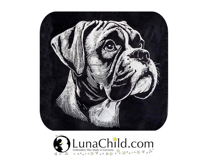 Embroidery file Boxer "Ice" dog realistic for dark fabrics commercial use LunaChild