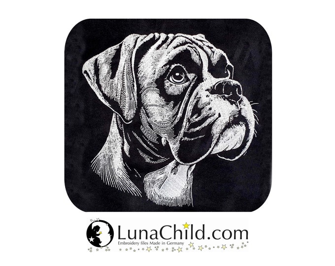 Stickdatei Boxer "Ice" Hund realistisch für dunkle Stoffe kommerzielle Nutzung LunaChild