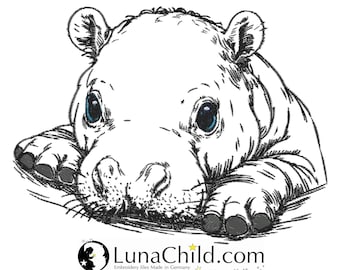 NEU Stickdatei Nilpferd Hippo "Eugen" realistisch kommerzielle Nutzung LunaChild