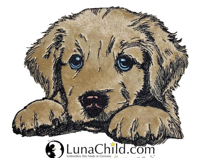 Stickdatei - Applikation Golden Retriever Welpe "Gabby"  - für helle & dunkle Stoffe - in 8 Größen - LunaChild - Hund