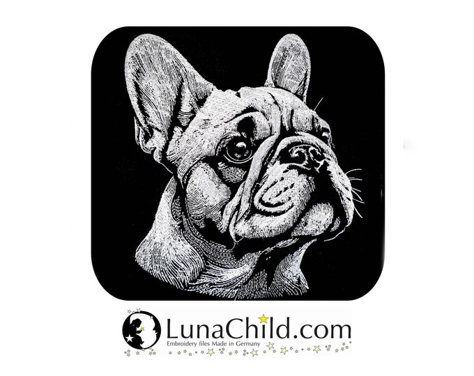 Embroidery file French Bulldog "Gypsy" dog realistic for dark fabrics commercial use LunaChild