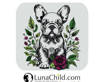 Embroidery file French Bulldog "Maja" dog realistic colorful commercial use LunaChild for light fabrics