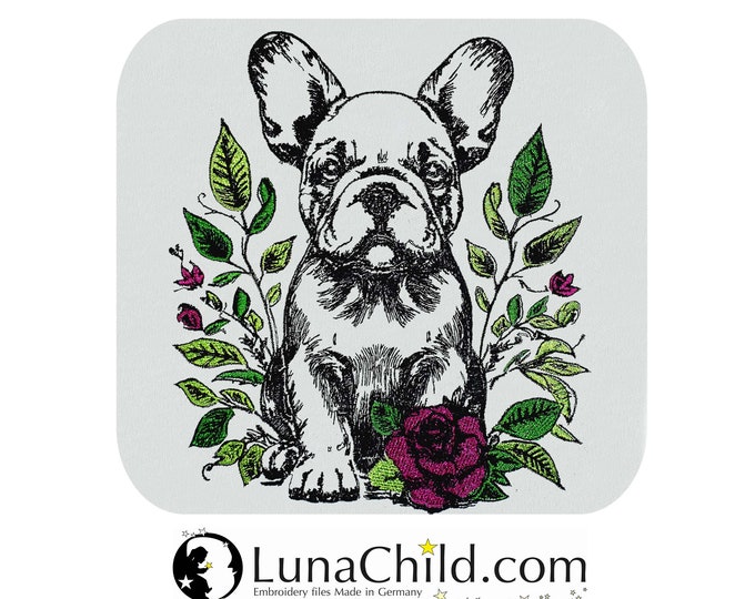 Embroidery file French bulldog "Maja" dog realistic colorful commercial use LunaChild for light fabrics