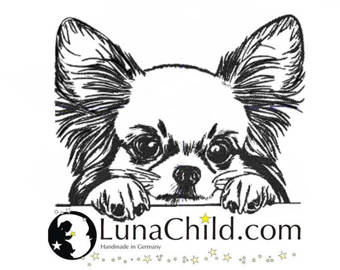 Embroidery file Chihuahua puppy long hair "Katja" dog peeking realistic commercial use LunaChild