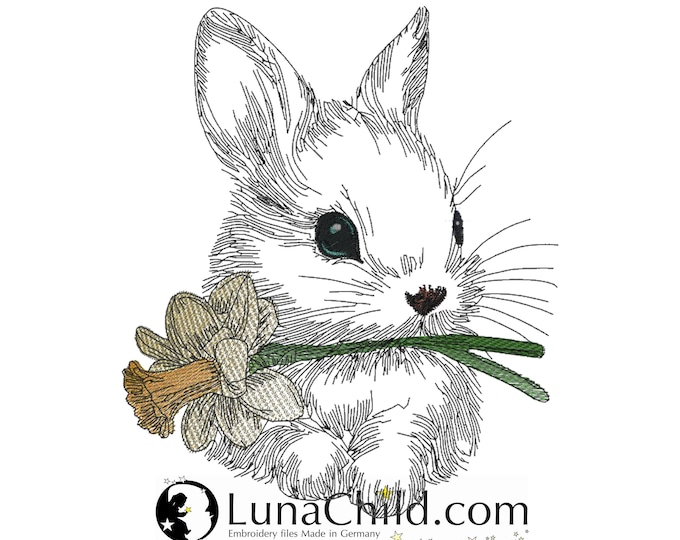 WENIGER STICHE - Stickdatei Hase "Ilona" LIGHT - für Helle Stoffe -  - 10 Größen - Häschen - LunaChild