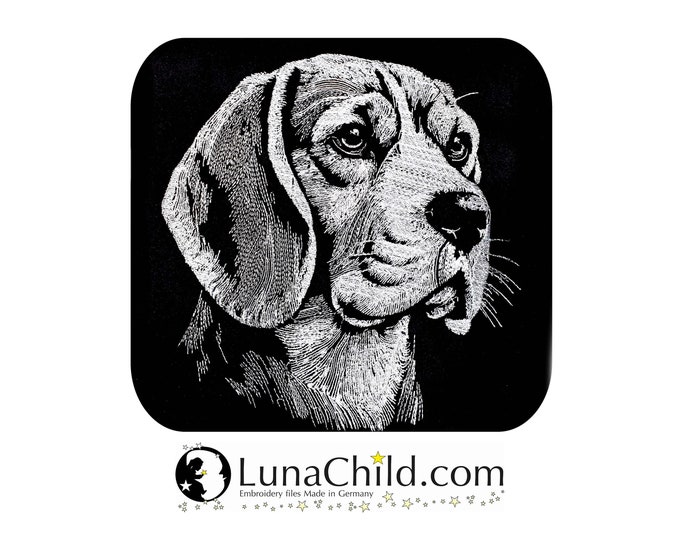 Stickdatei Beagle "Dexter" Hund realistisch für dunkle Stoffe kommerzielle Nutzung LunaChild