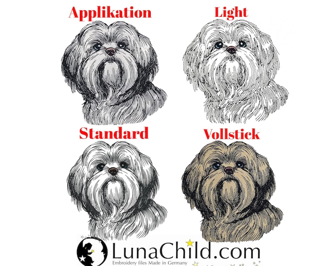 Embroidery file set appliqué - full embroidery - light - standard - Shih Tzu "Lilo" - for light & dark fabrics - in 10 sizes LunaChild - dog