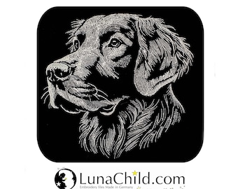 Stickdatei Flat Coated Retriever "Moni" Hund realistisch kommerzielle Nutzung LunaChild