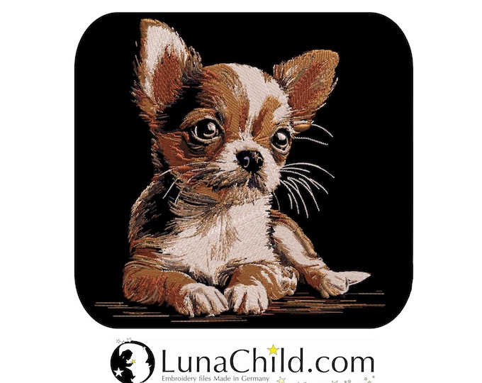 Stickdatei - AUFWENDIGE - Chihuahua Welpe "Gemma" - Hund - für dunkle Stoffe - LunaChild