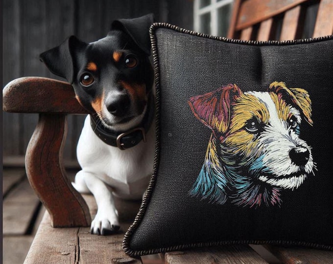 Neu AUFWENDIGE Stickdatei Jack Russel Terrier "Woody"  Hund realistisch bunt kommerzielle Nutzung LunaChild für dunkle Stoffe