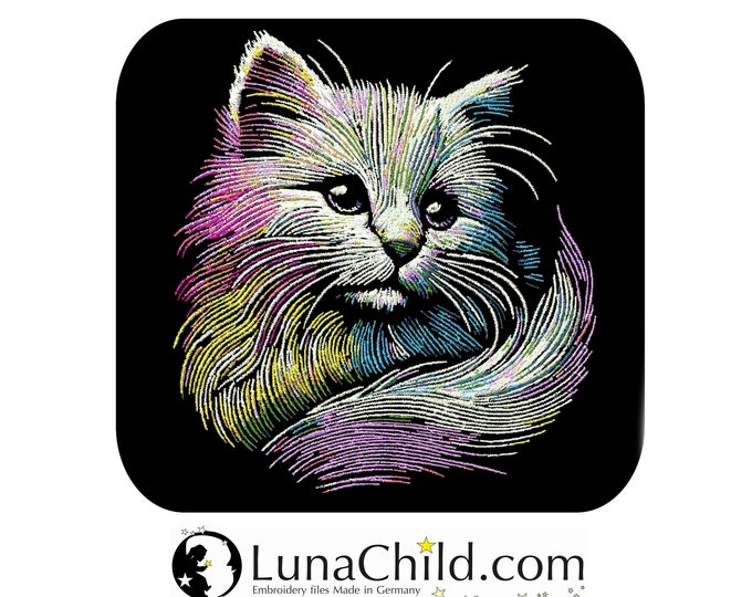 Stickdatei Katze Kätzchen Kitten "Lilo" realistisch pastellfarben kommerzielle Nutzung LunaChild für dunkle Stoffe