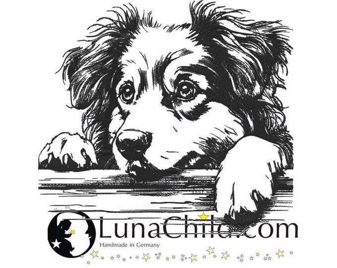 Embroidery file Australian Shepherd "Bruno" dog realistic commercial use LunaChild