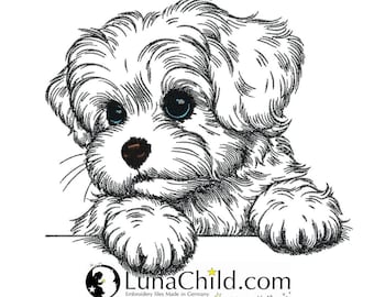 Embroidery design - Maltese puppy "Almi" - dog - for light-colored fabrics - LunaChild