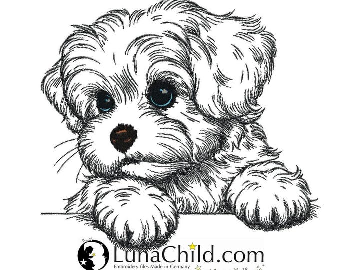 Stickdatei - Malteser Welpe "Almi" - Hund - für helle Stoffe - LunaChild
