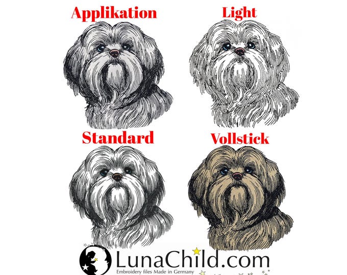 Stickdatei Set Applikation - Vollstick - Light - Standart  - Shih Tzu "Lilo" - für helle & dunkle Stoffe - in 10 Größen  LunaChild - Hund
