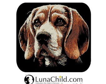 NEU AUFWENDIGE Stickdatei Beagle "Hailey" Hund in Naturfarben  realistisch für dunkle Stoffe kommerzielle Nutzung LunaChild
