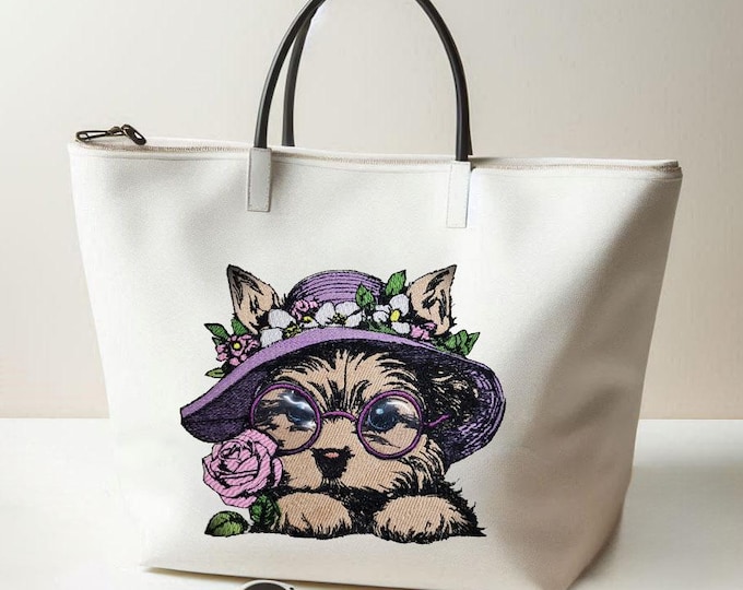 Embroidery design Yorkshire Terrier puppy "Elisa" – Yorkie with glasses – Dog Embroidery Design – Full embroidery – 4 sizes – LunaChild