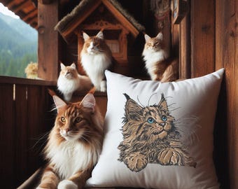 NEW Embroidery design applique Maine Coon cat "Kiss" commercial use LunaChild kitten applique