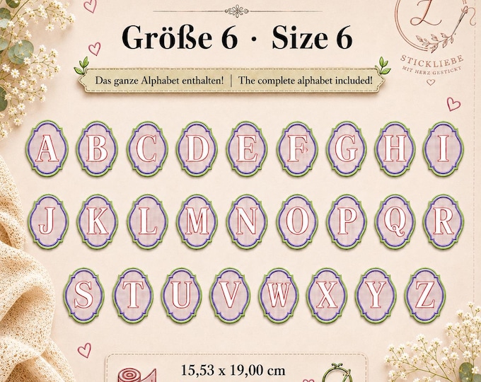 Alphabet A–Z • Embossed Monogram • Raised Initial Letters • Size No. 6 • 15.53 x 19.00 cm (6.12 x 7.48 inches) • LunaChild