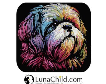 NEU AUFWENDIGE Stickdatei Shih Tzu "Nandi"  Hund realistisch bunt kommerzielle Nutzung LunaChild für dunkle Stoffe