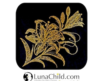 NEU Stickdatei Lilie gold realistisch für dunkle Stoffe kommerzielle Nutzung LunaChild Blume