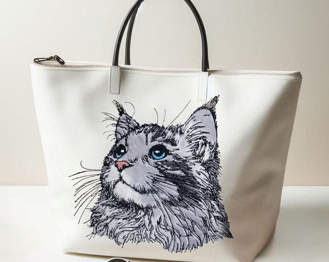 Stickdatei - Maine Coon Katze - Applikation - "Dani" - Für helle & dunkle Stoffe - in 8 Größen - LunaChild