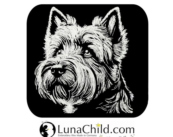 NEU Stickdatei Cairn Terrier "Tagor " Hund realistisch für dunkle Stoffe kommerzielle Nutzung LunaChild