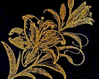 Lily Embroidery File - Gold and Silver - Floral Embroidery Design - Metallic Embroidery - 5 Sizes - LunaChild