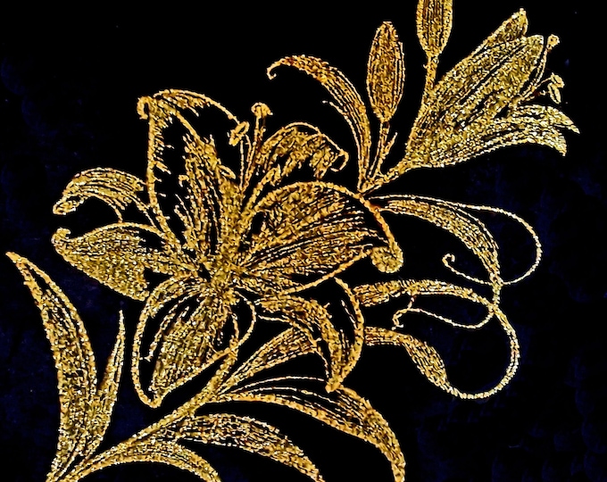 Lily Embroidery File - Gold and Silver - Floral Embroidery Design - Metallic Embroidery - 5 Sizes - LunaChild